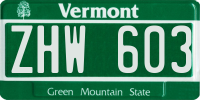 VT license plate ZHW603