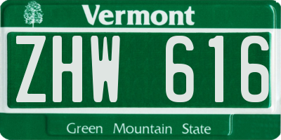 VT license plate ZHW616