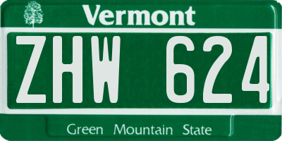 VT license plate ZHW624