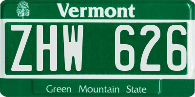 VT license plate ZHW626