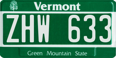 VT license plate ZHW633