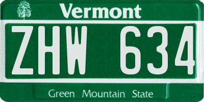 VT license plate ZHW634
