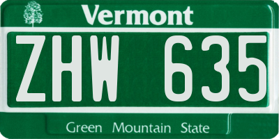 VT license plate ZHW635