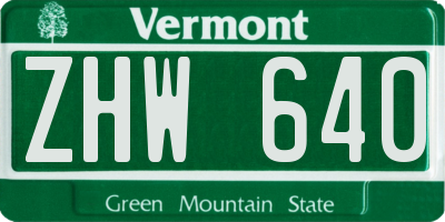 VT license plate ZHW640