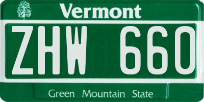 VT license plate ZHW660
