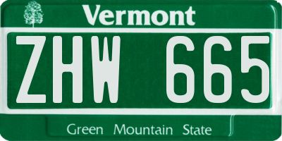 VT license plate ZHW665