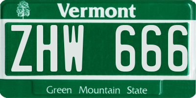 VT license plate ZHW666
