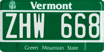 VT license plate ZHW668