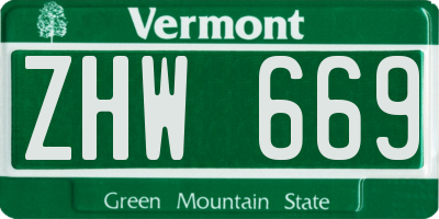 VT license plate ZHW669