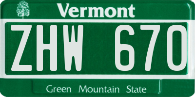 VT license plate ZHW670