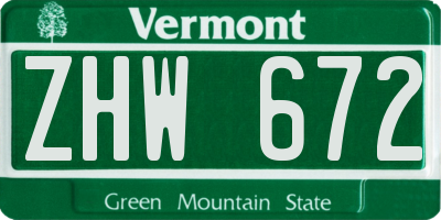 VT license plate ZHW672