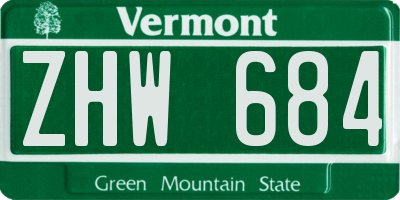 VT license plate ZHW684