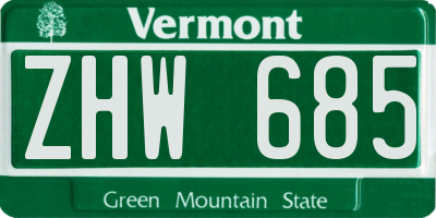 VT license plate ZHW685