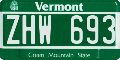 VT license plate ZHW693