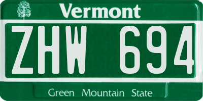 VT license plate ZHW694