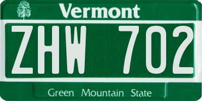 VT license plate ZHW702