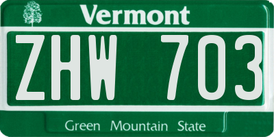 VT license plate ZHW703