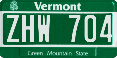 VT license plate ZHW704