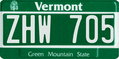 VT license plate ZHW705