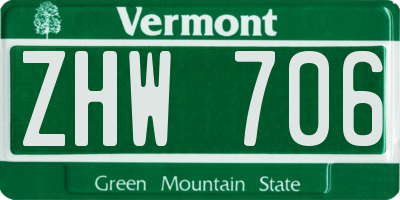 VT license plate ZHW706