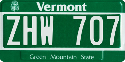 VT license plate ZHW707