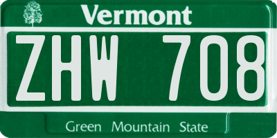 VT license plate ZHW708