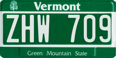 VT license plate ZHW709