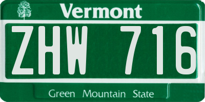 VT license plate ZHW716