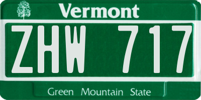VT license plate ZHW717