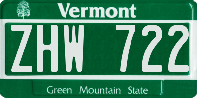 VT license plate ZHW722