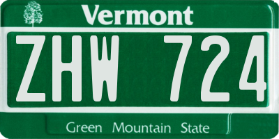 VT license plate ZHW724