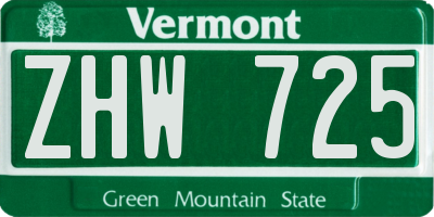 VT license plate ZHW725