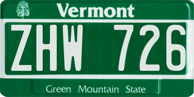 VT license plate ZHW726