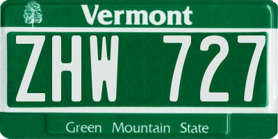 VT license plate ZHW727