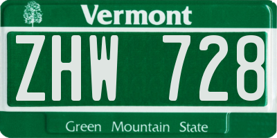 VT license plate ZHW728