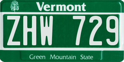 VT license plate ZHW729