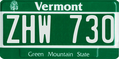 VT license plate ZHW730