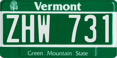 VT license plate ZHW731