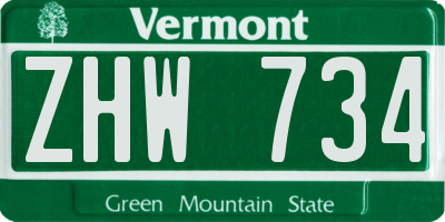 VT license plate ZHW734
