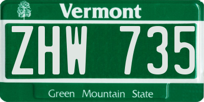 VT license plate ZHW735