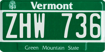 VT license plate ZHW736