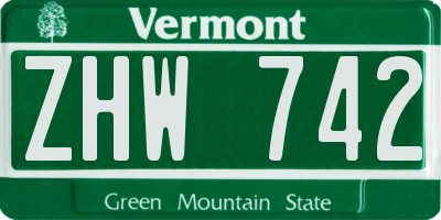 VT license plate ZHW742