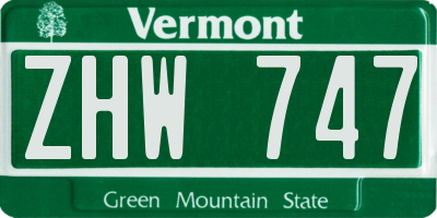 VT license plate ZHW747