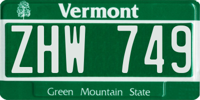 VT license plate ZHW749