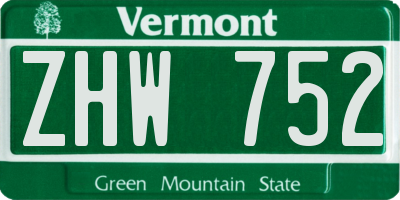 VT license plate ZHW752