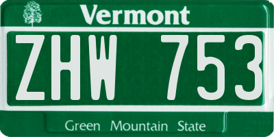 VT license plate ZHW753