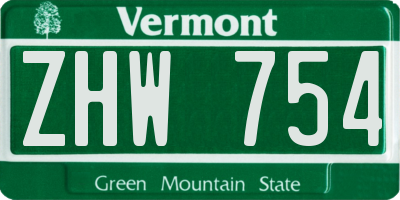VT license plate ZHW754