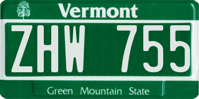 VT license plate ZHW755