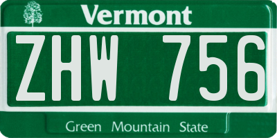 VT license plate ZHW756