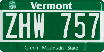 VT license plate ZHW757